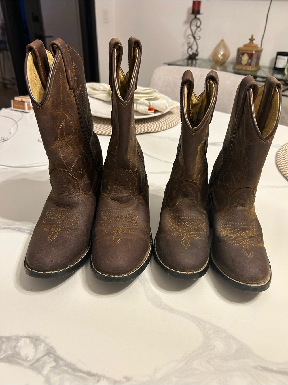 Kids Masterson Brown Distressed Leather Western Cowboy Boots - Pair. Sz 13 & 9.5